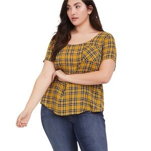 Torrid Mustard and Black Plaid Lightweight fly top Shirt 3X